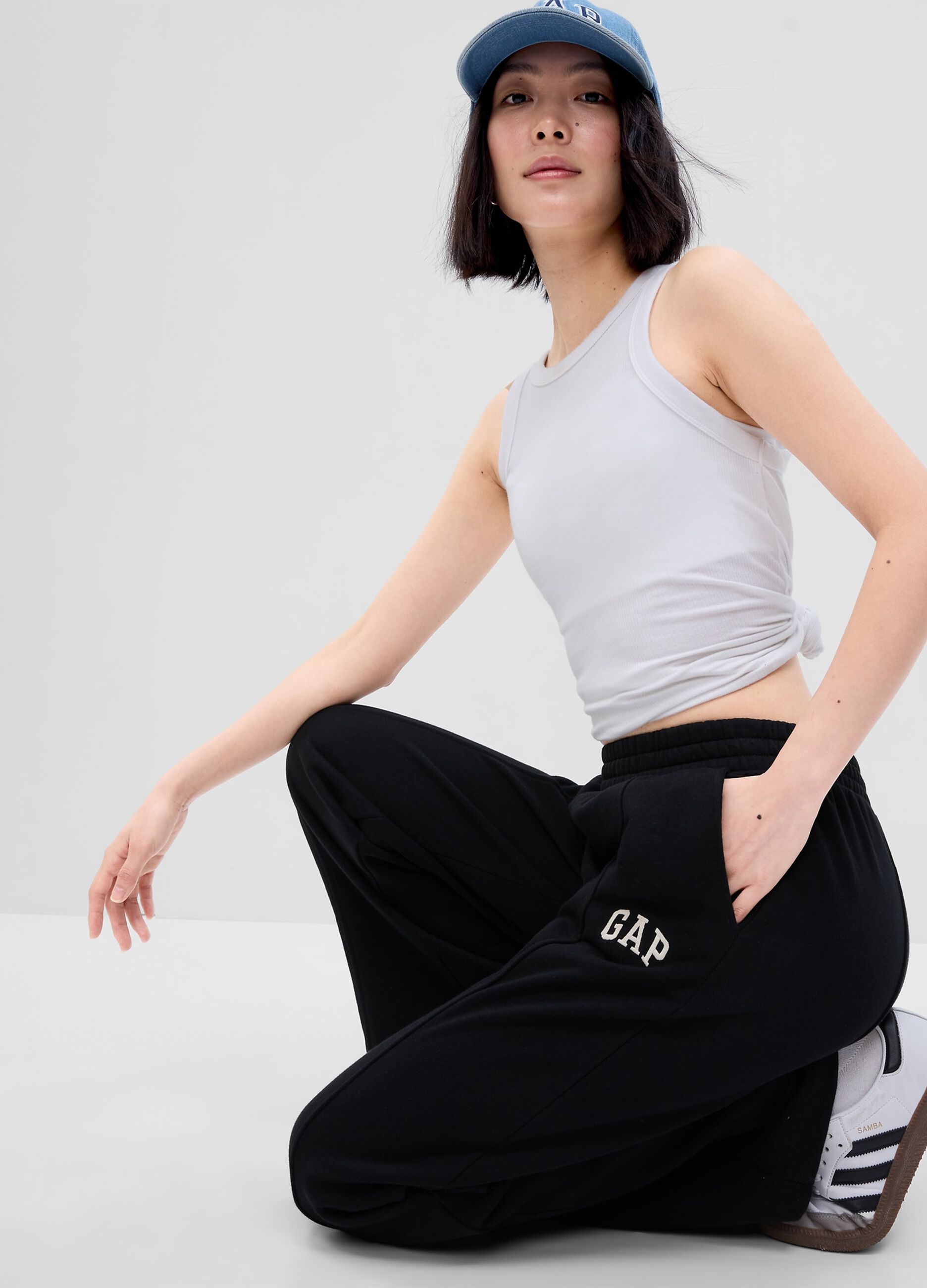 Joggers wide leg in felpa ricamo logo