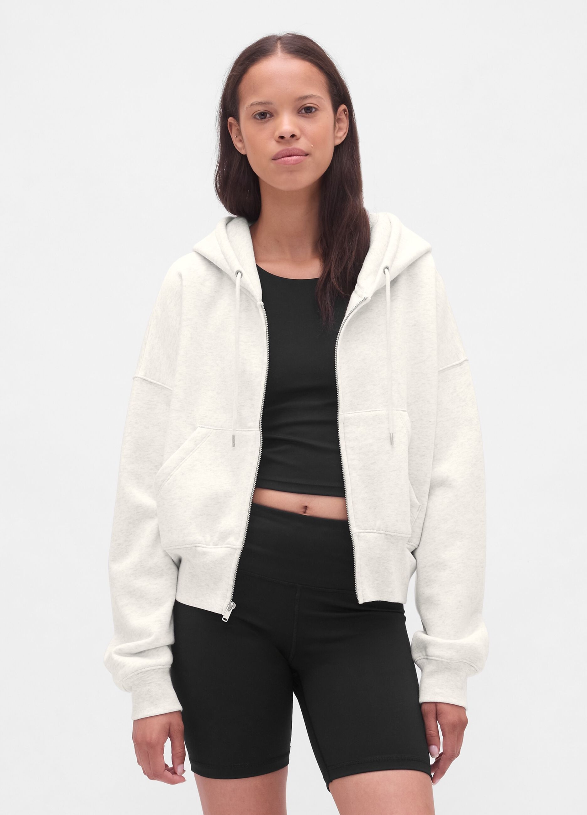 Felpa bianco con cappuccio e zip completa
