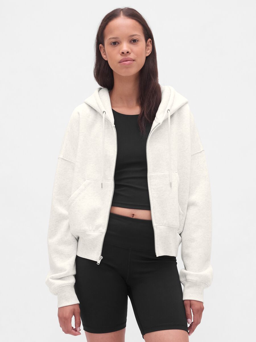 Felpa bianco con cappuccio e zip completa Donna_0