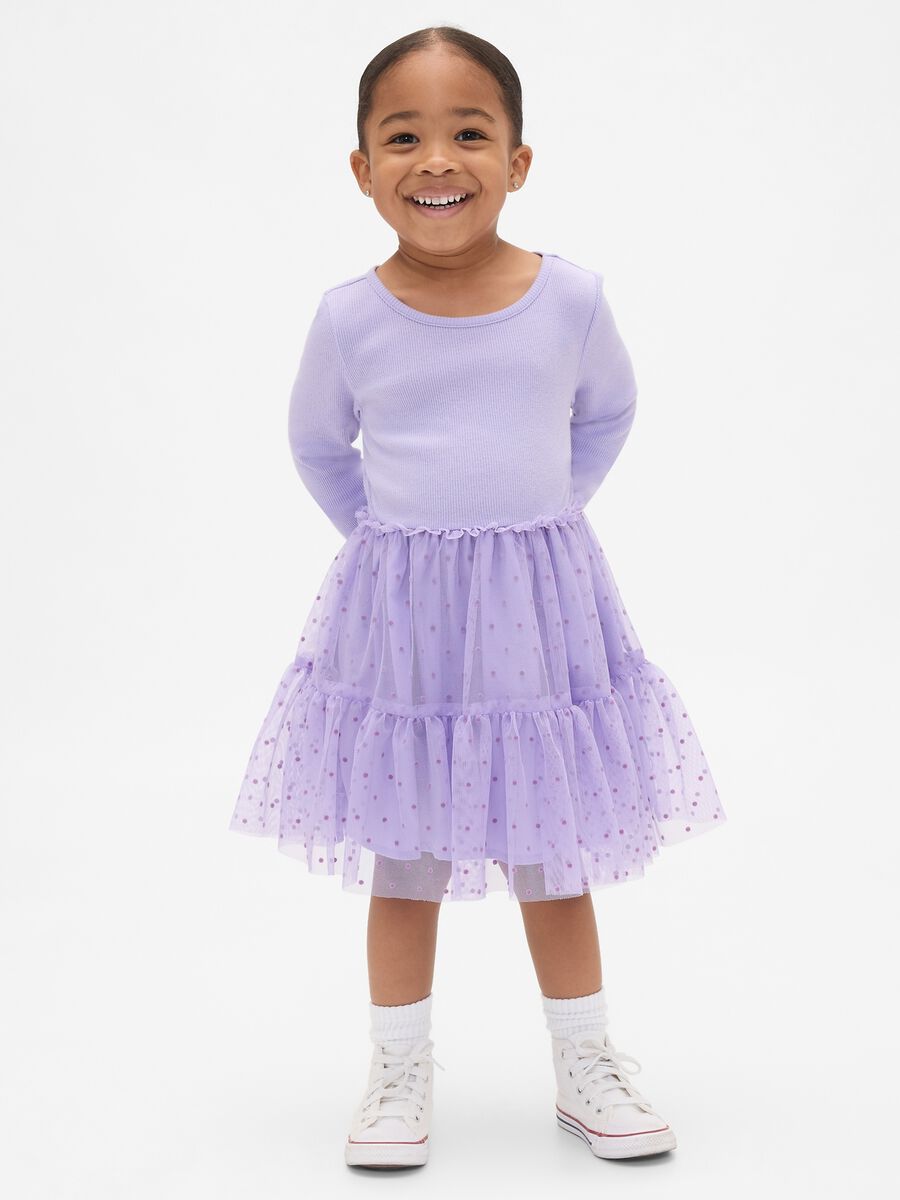 Abito viola in misto materiale con tulle Bimba_0