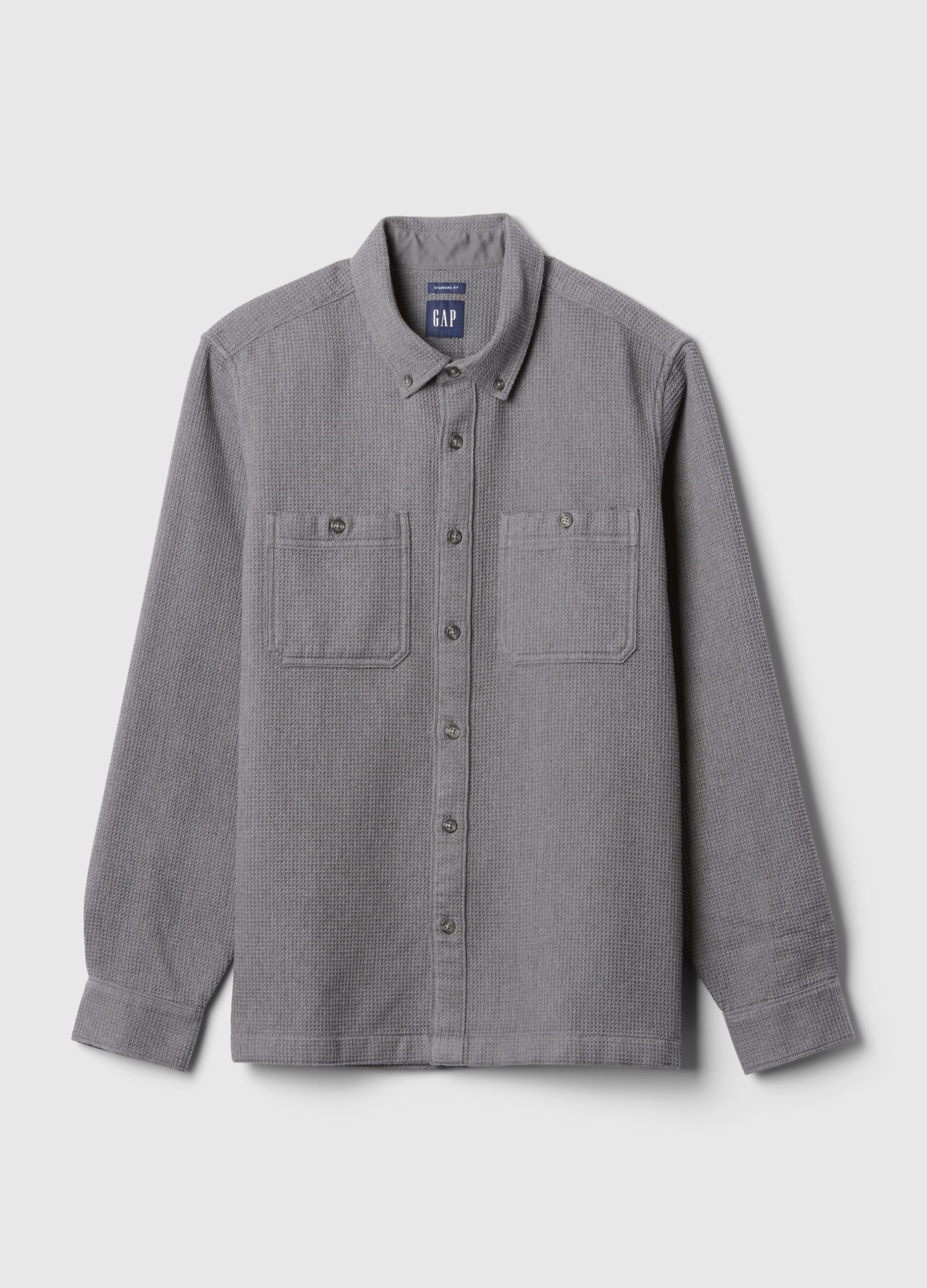 Camicia button-down con trama waffle_3