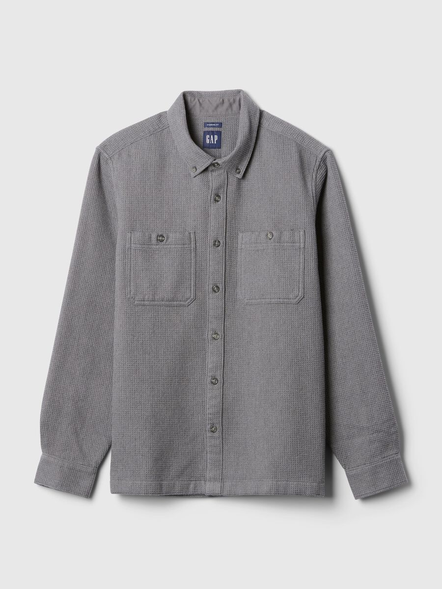 Camicia button-down con trama waffle Uomo_3
