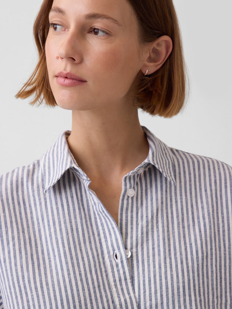 Camicia in misto lino a righe Donna_3