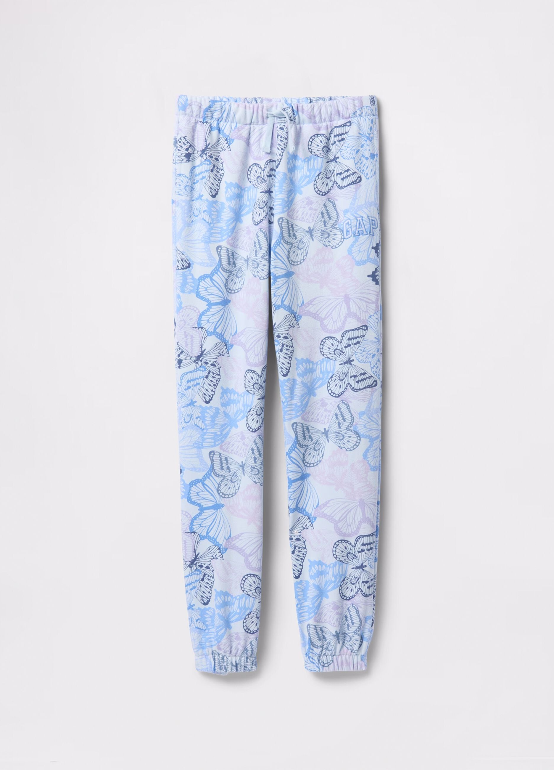 Joggers azzurro con coulisse stampa farfalle e ricamo logo_4