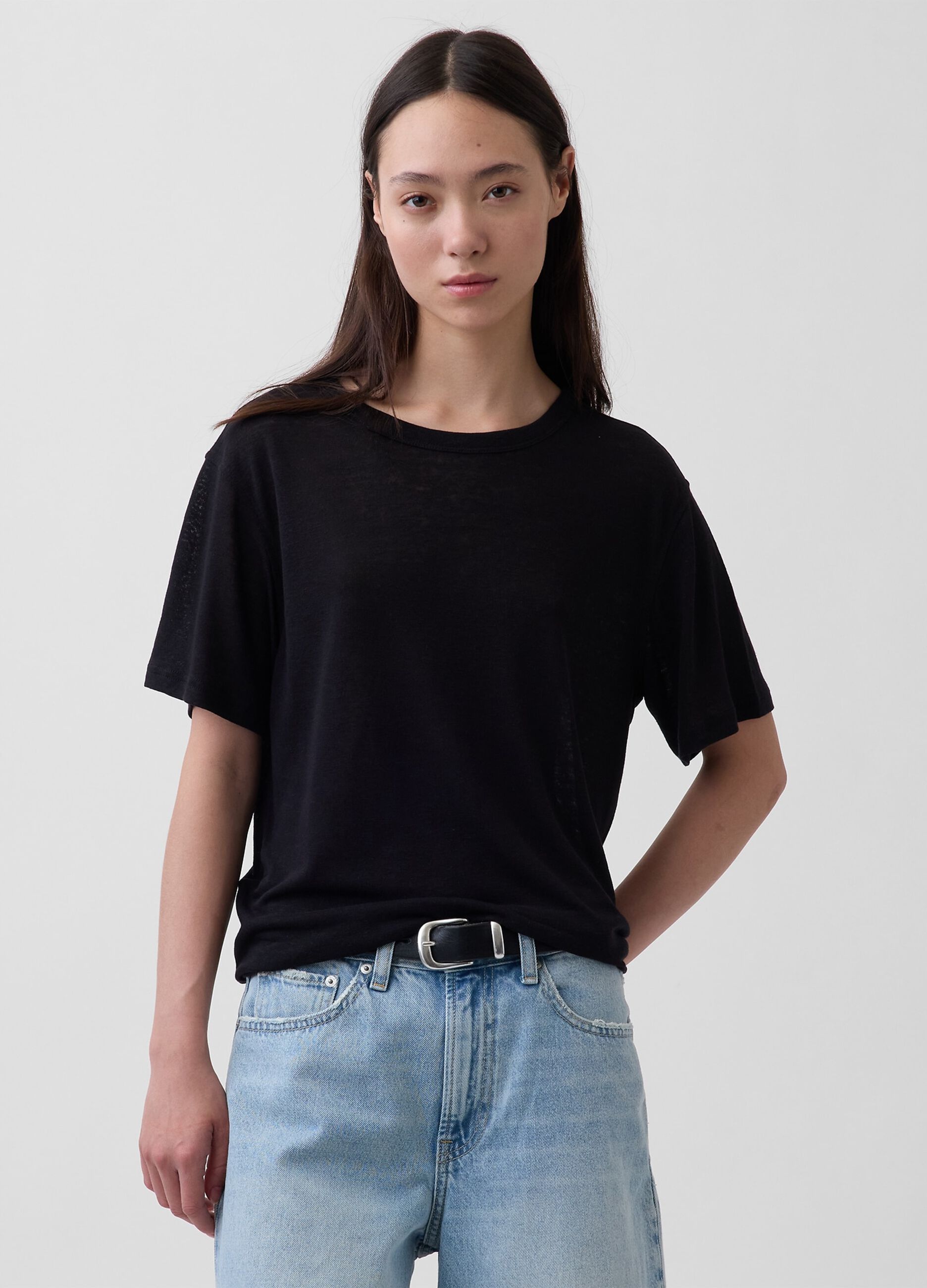 T-shirt a maniche corte in misto lino