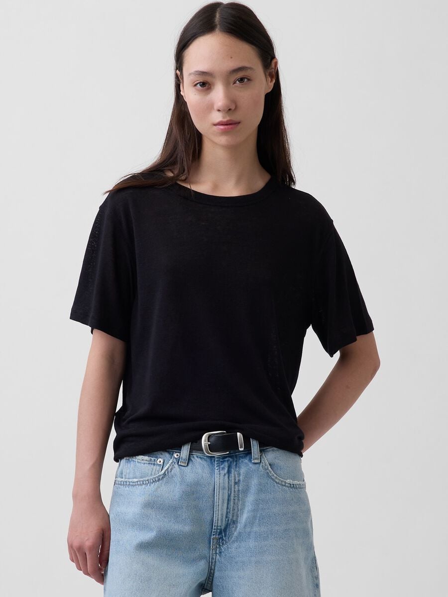 T-shirt a maniche corte in misto lino Donna_0