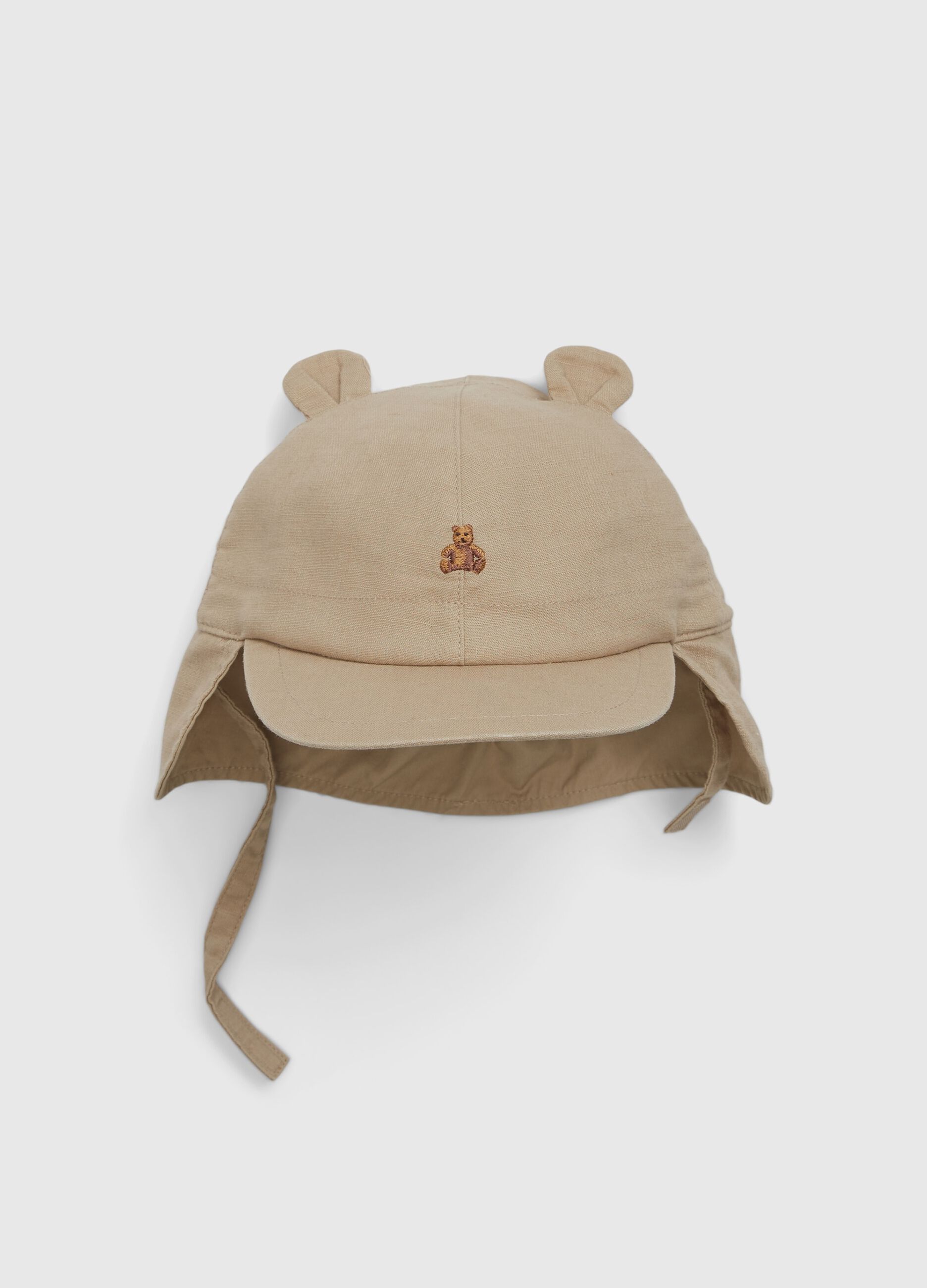 Linen and cotton hat with teddy bear embroidery_1