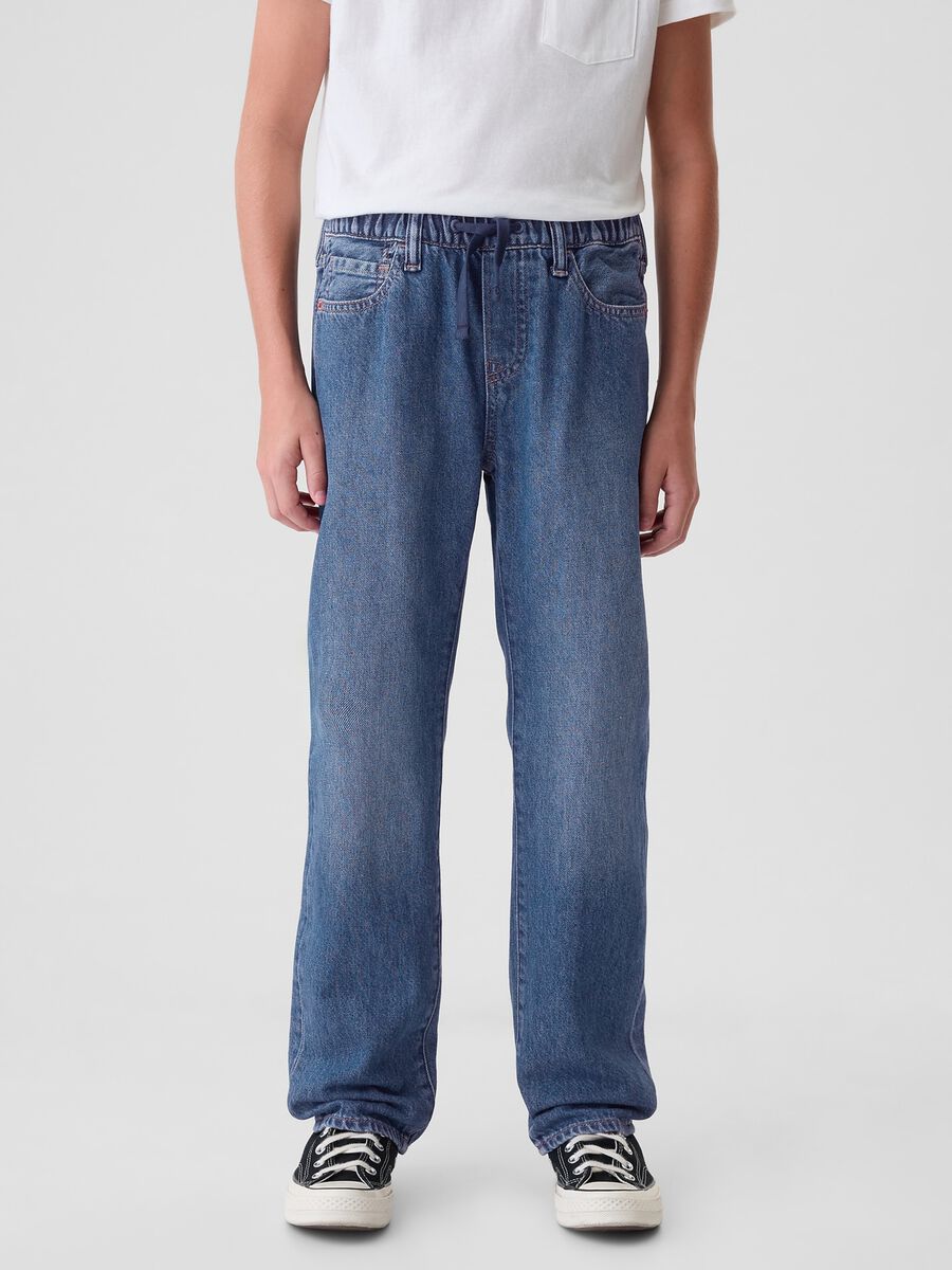Joggers in denim con coulisse e tasche Bambino_1