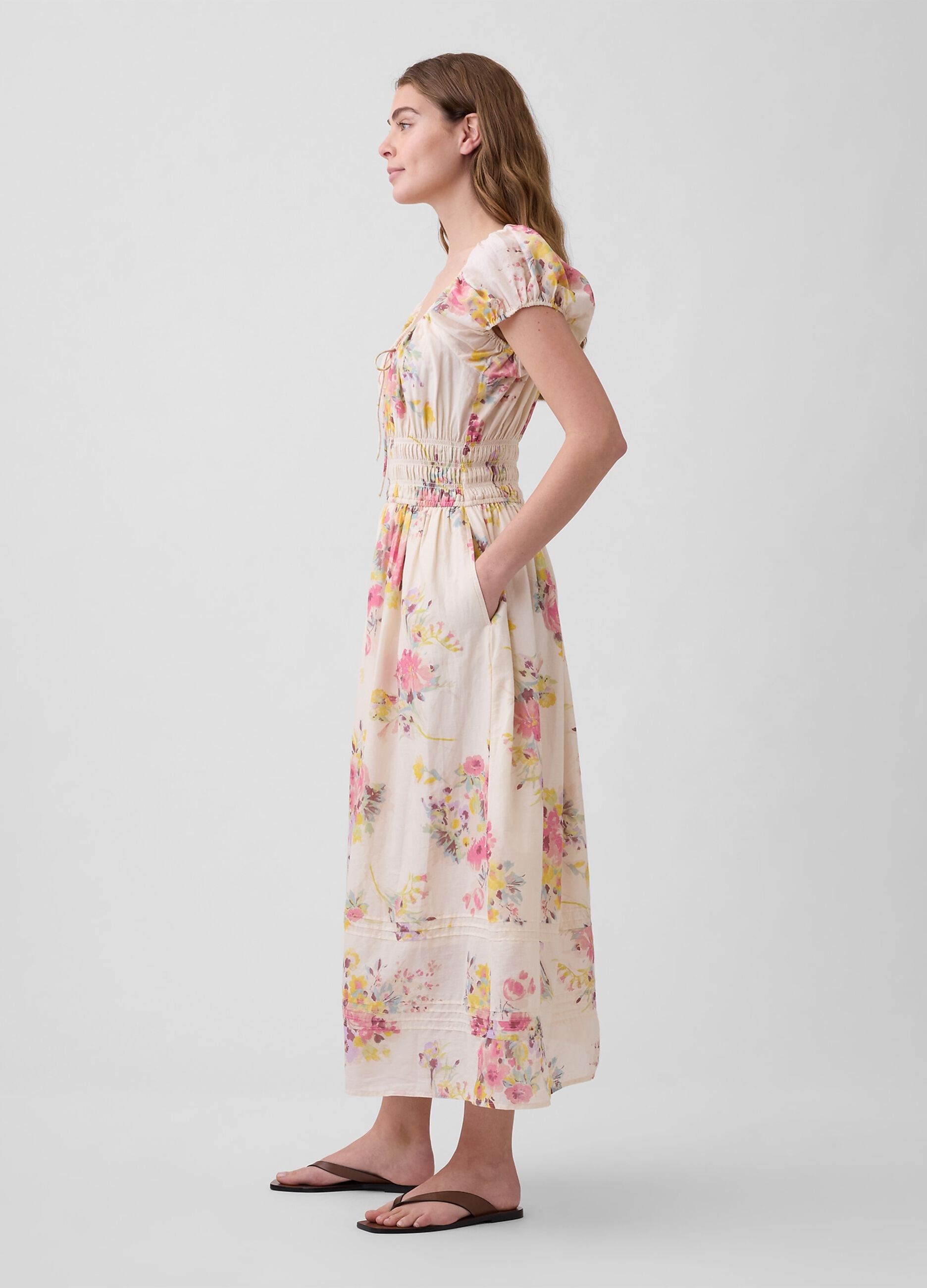 Abito midi in puro cotone a fiori