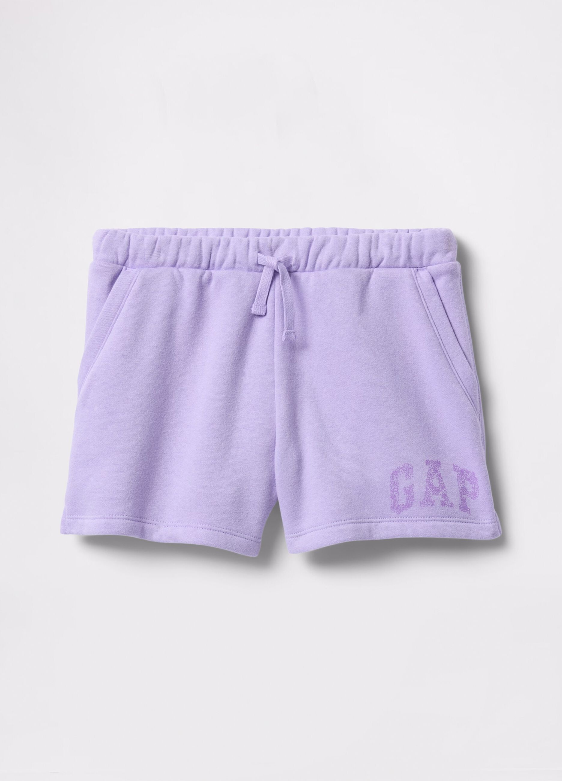 Shorts viola con coulisse e stampa logo_4
