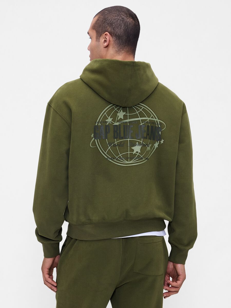 Felpa verde con cappuccio e zip intera Uomo_1