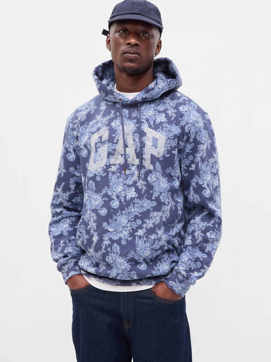 Floral sweatshirt with hood and logo print Man_0