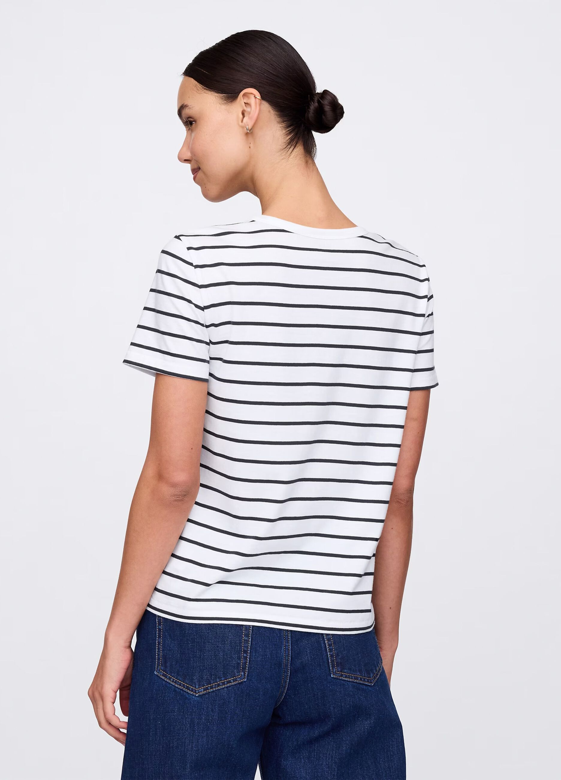 T-shirt a righe bianche e nere in cotone_2