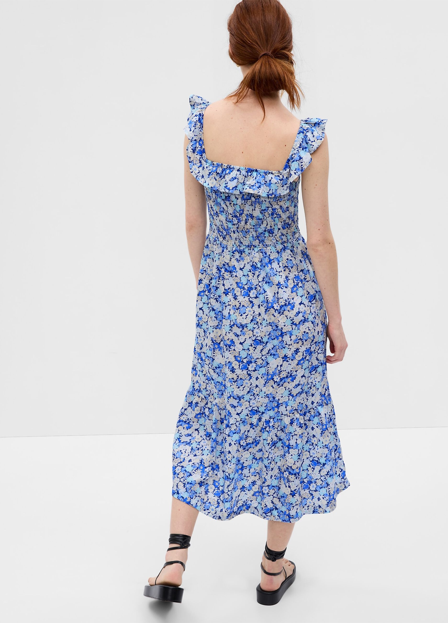 Midi dress with smock stitch and frills_2