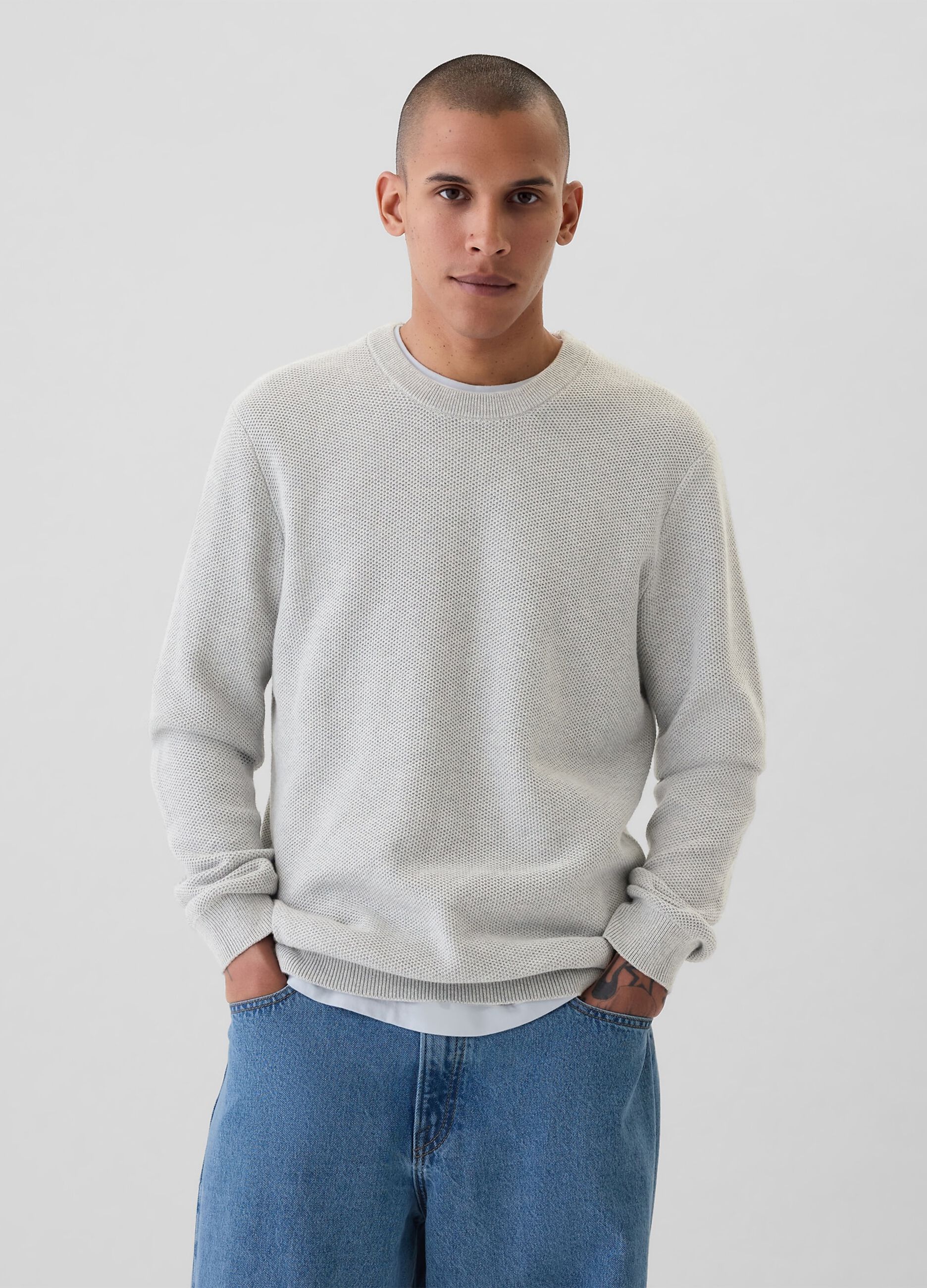 Pullover in cotone con trama a nido d'ape