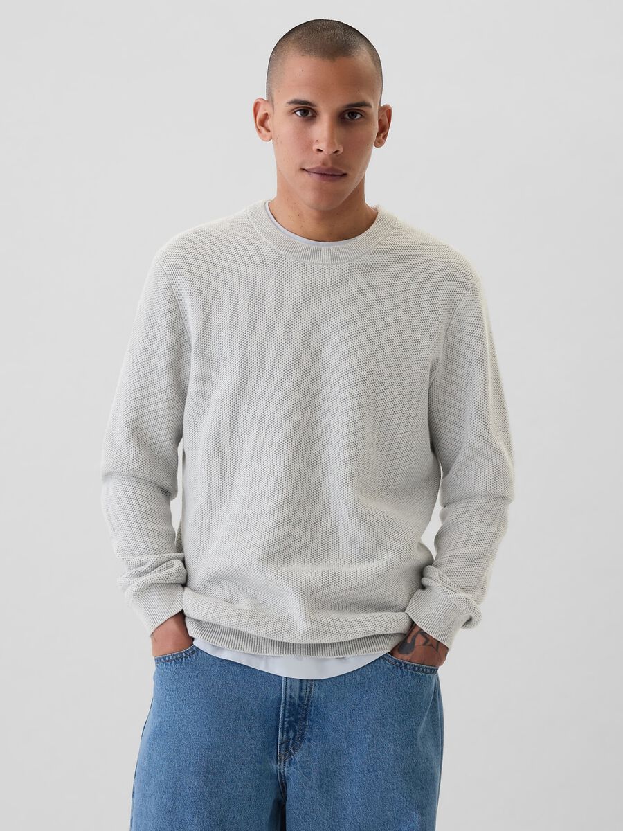 Pullover in cotone con trama a nido d'ape Uomo_0