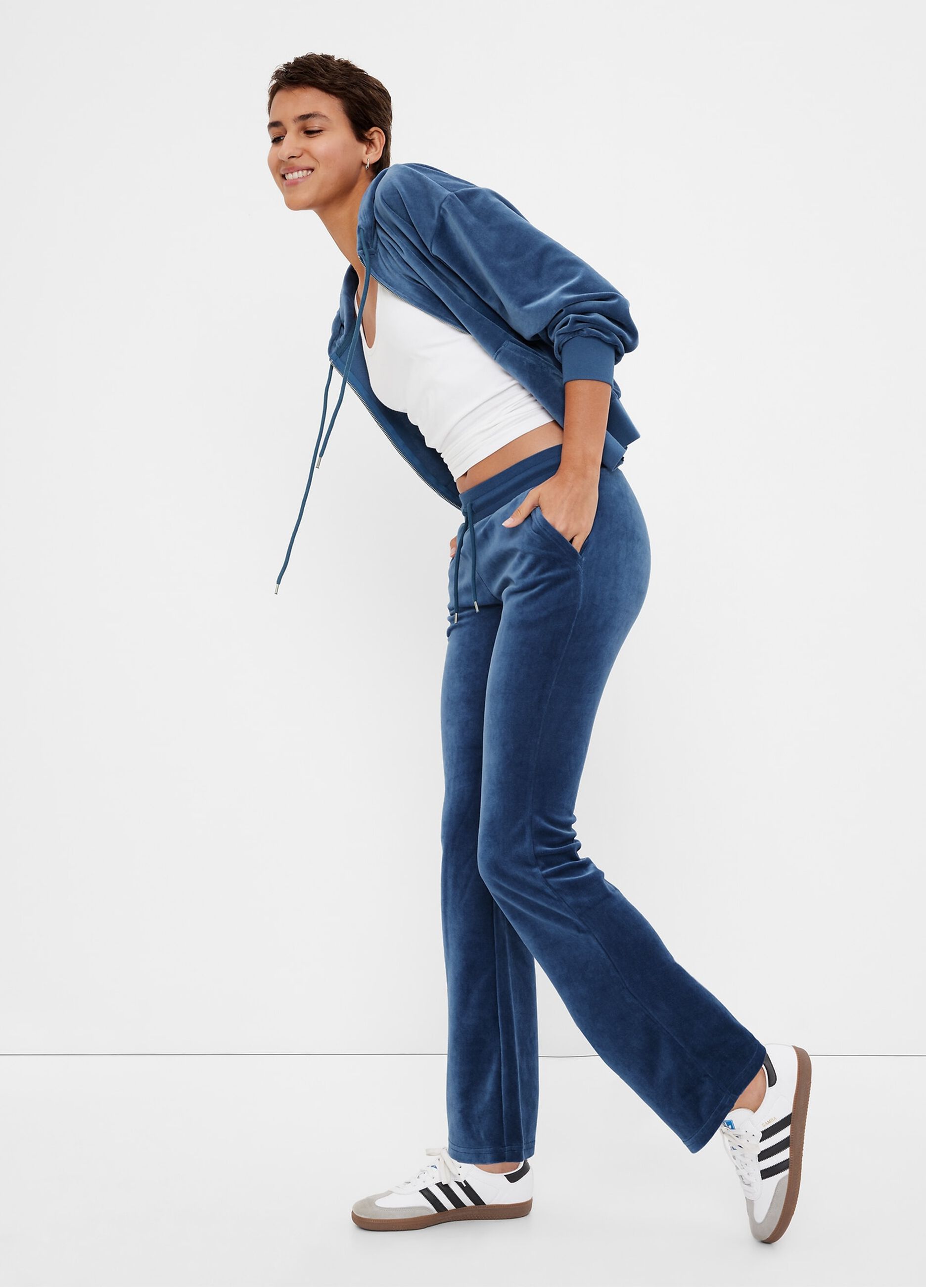 Flare-fit velour trousers