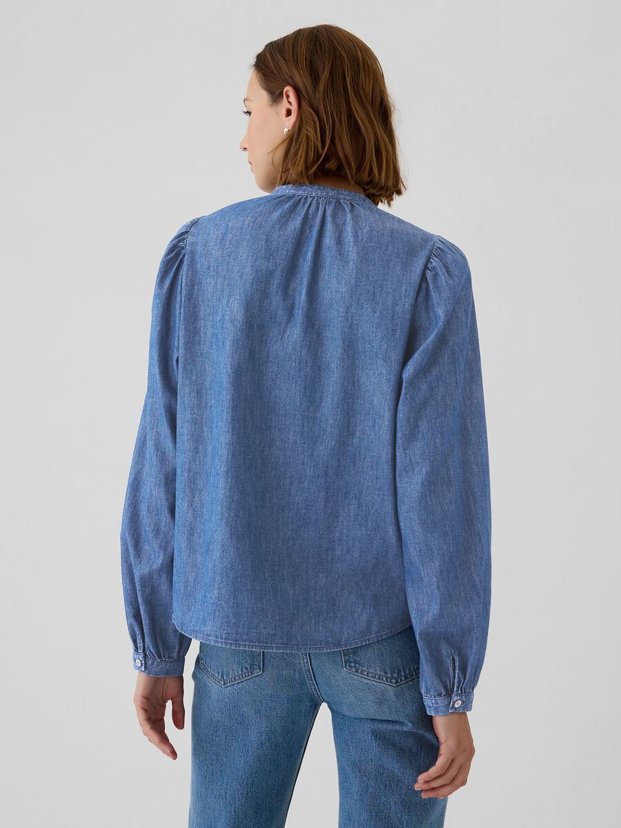 Camicia in denim blu con dettagli lavorati Woman_2