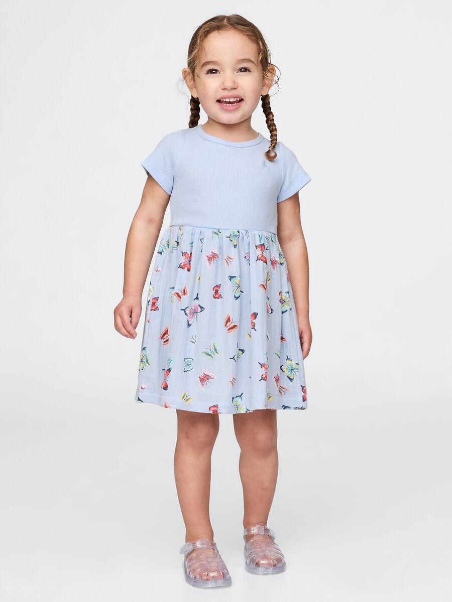 Blue dress with fantasy print in pure cotton Baby Girl_0