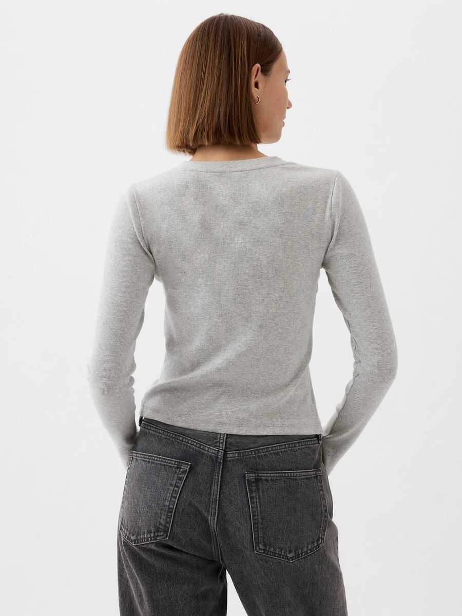 Long-sleeved T-shirt with ribbing and buttons Woman_1