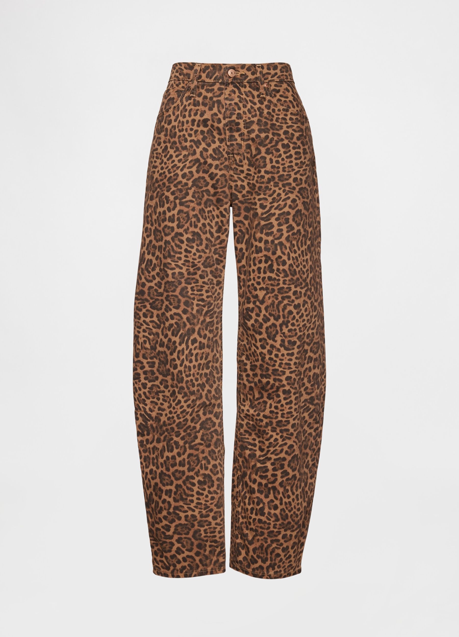 Pantaloni marroni leopardati in cotone_4