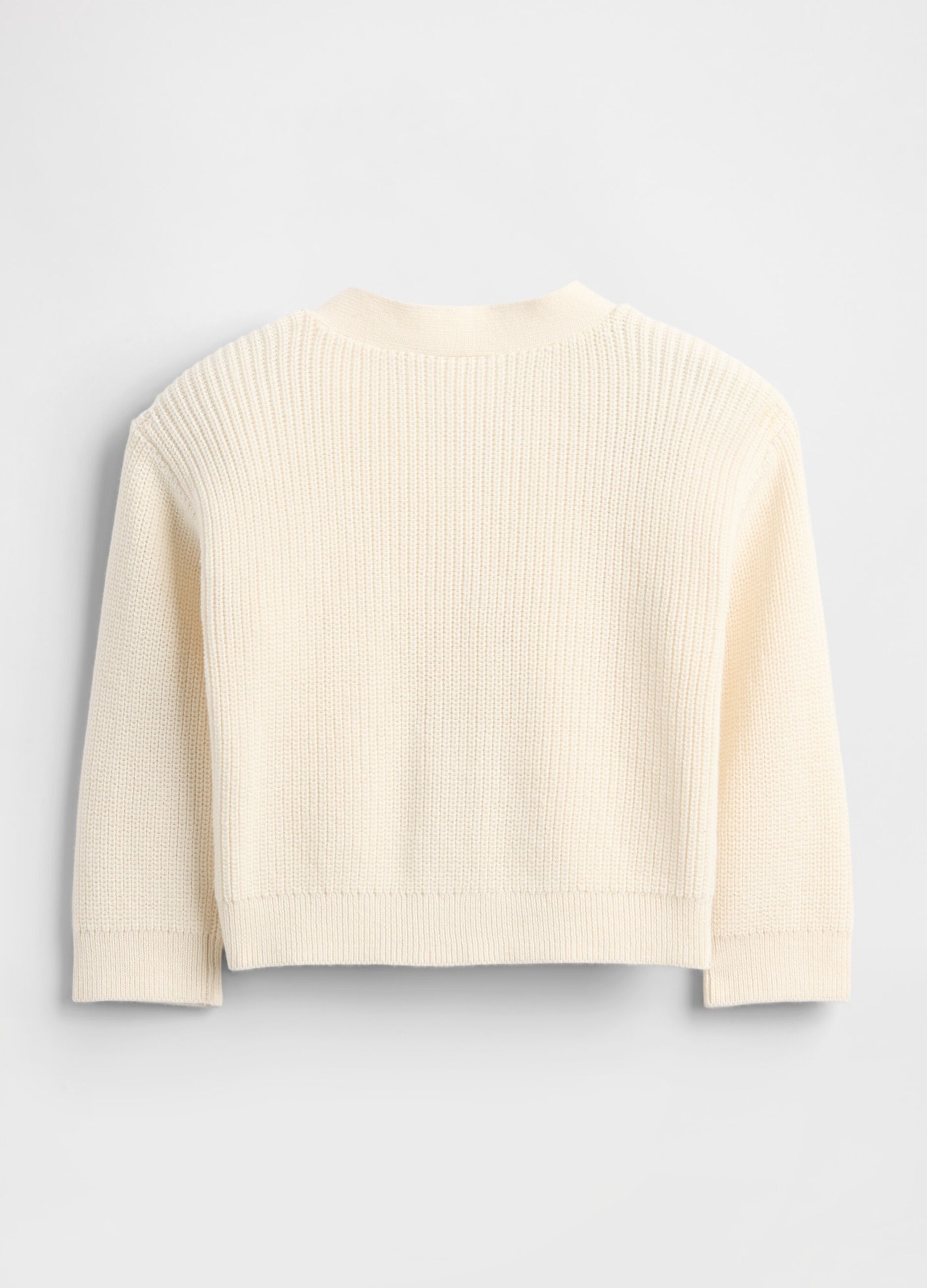 Cardigan bianco unisex in cotone con tasche orsetto_1