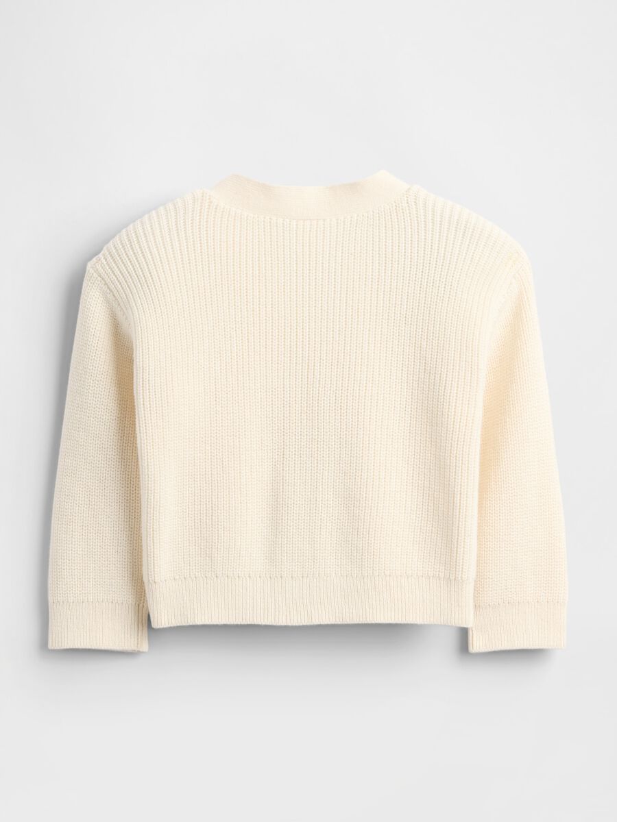 Cardigan bianco unisex in cotone con tasche orsetto Neonato_1