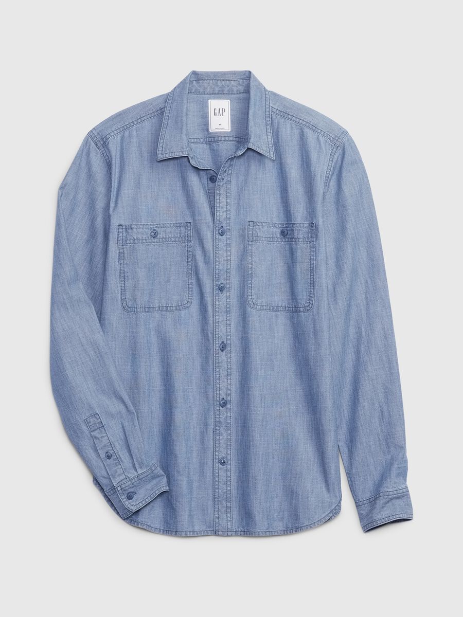 Camicia regular fit in cotone chambray Uomo_2