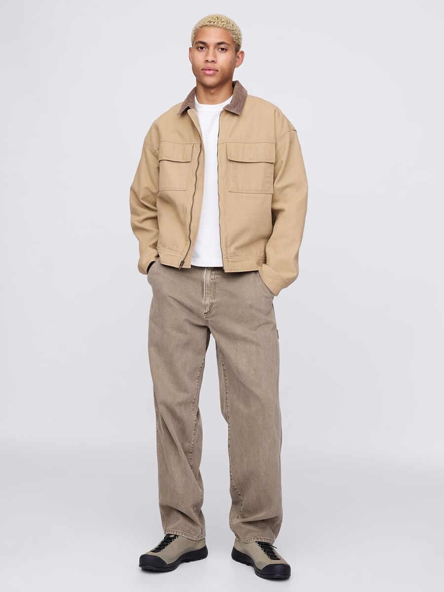Jeans workwear a gamba larga beige Uomo_0
