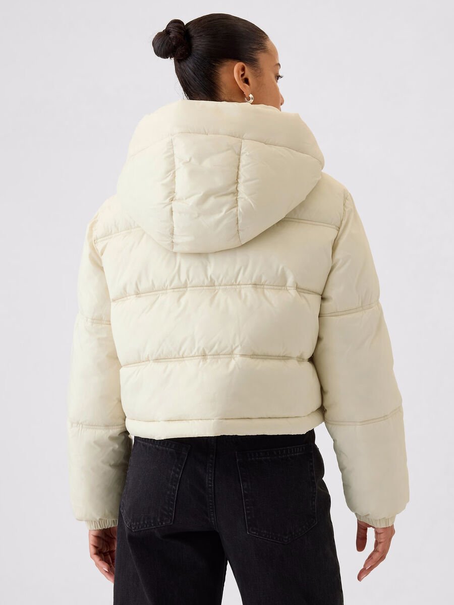 Short quilted down jacket with hood Woman_1