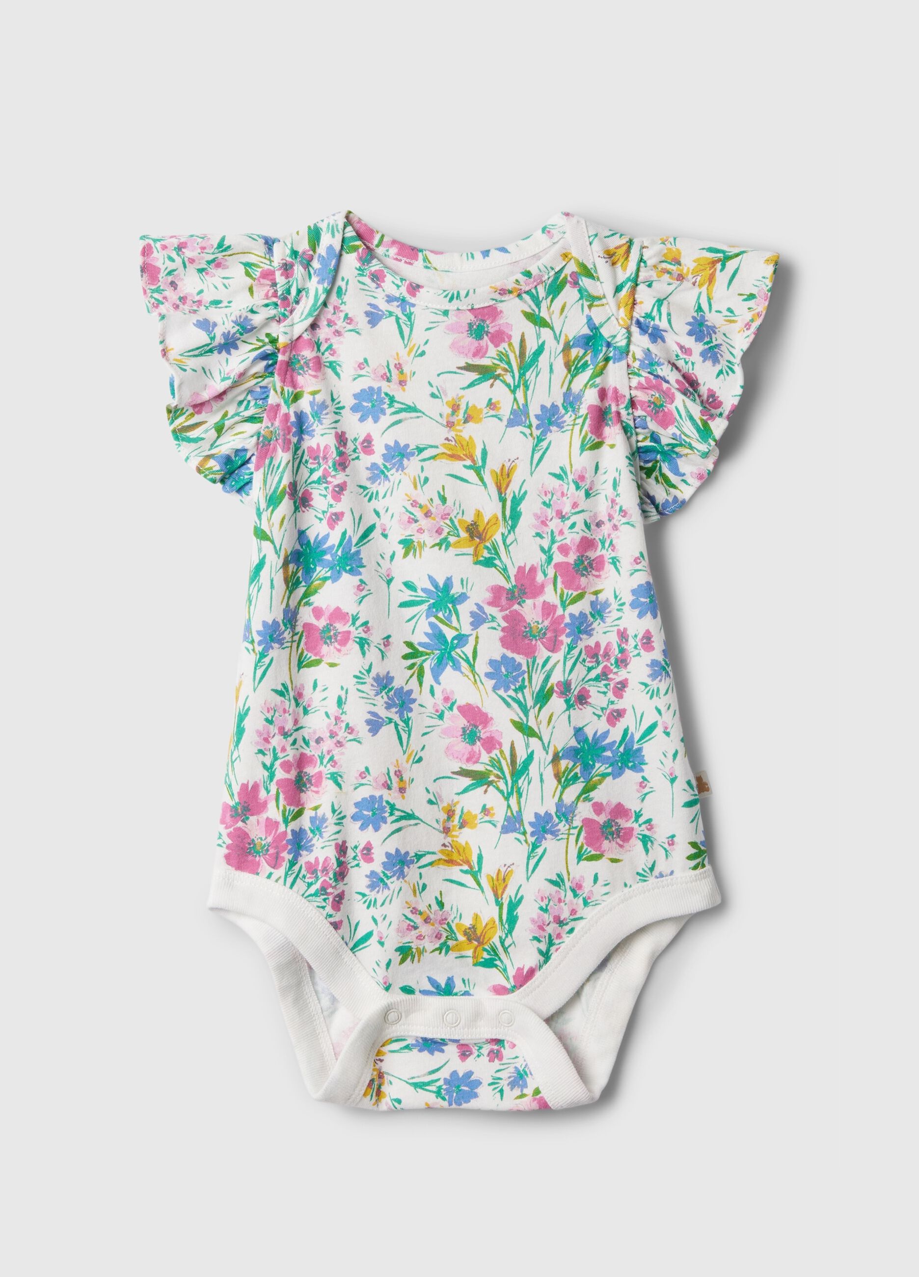 Cotton bodysuit with print and flounce
