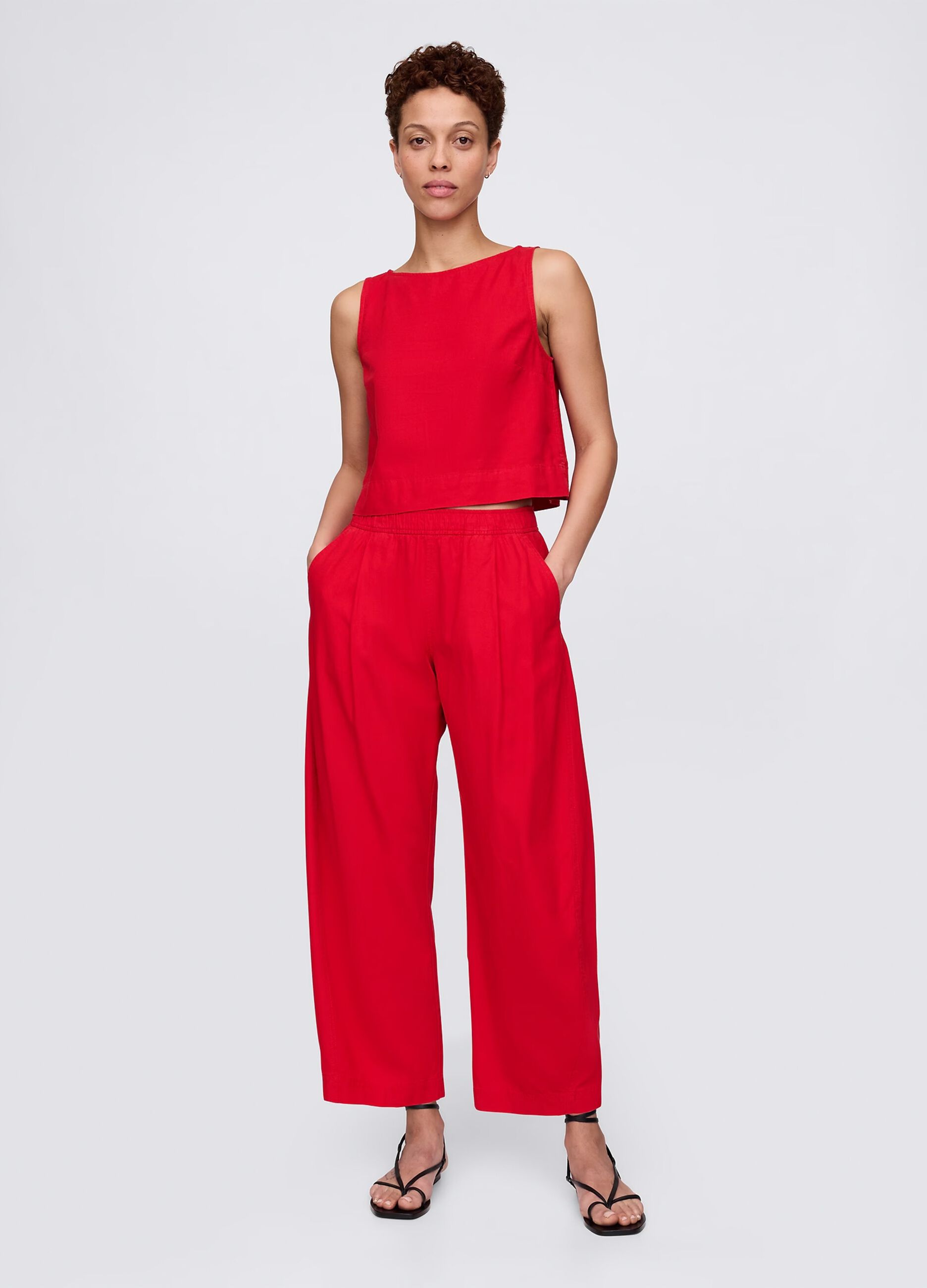 Pantaloni ampi rossi in lino e viscosa