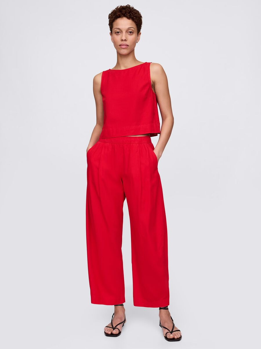 Pantaloni ampi rossi in lino e viscosa Donna_0