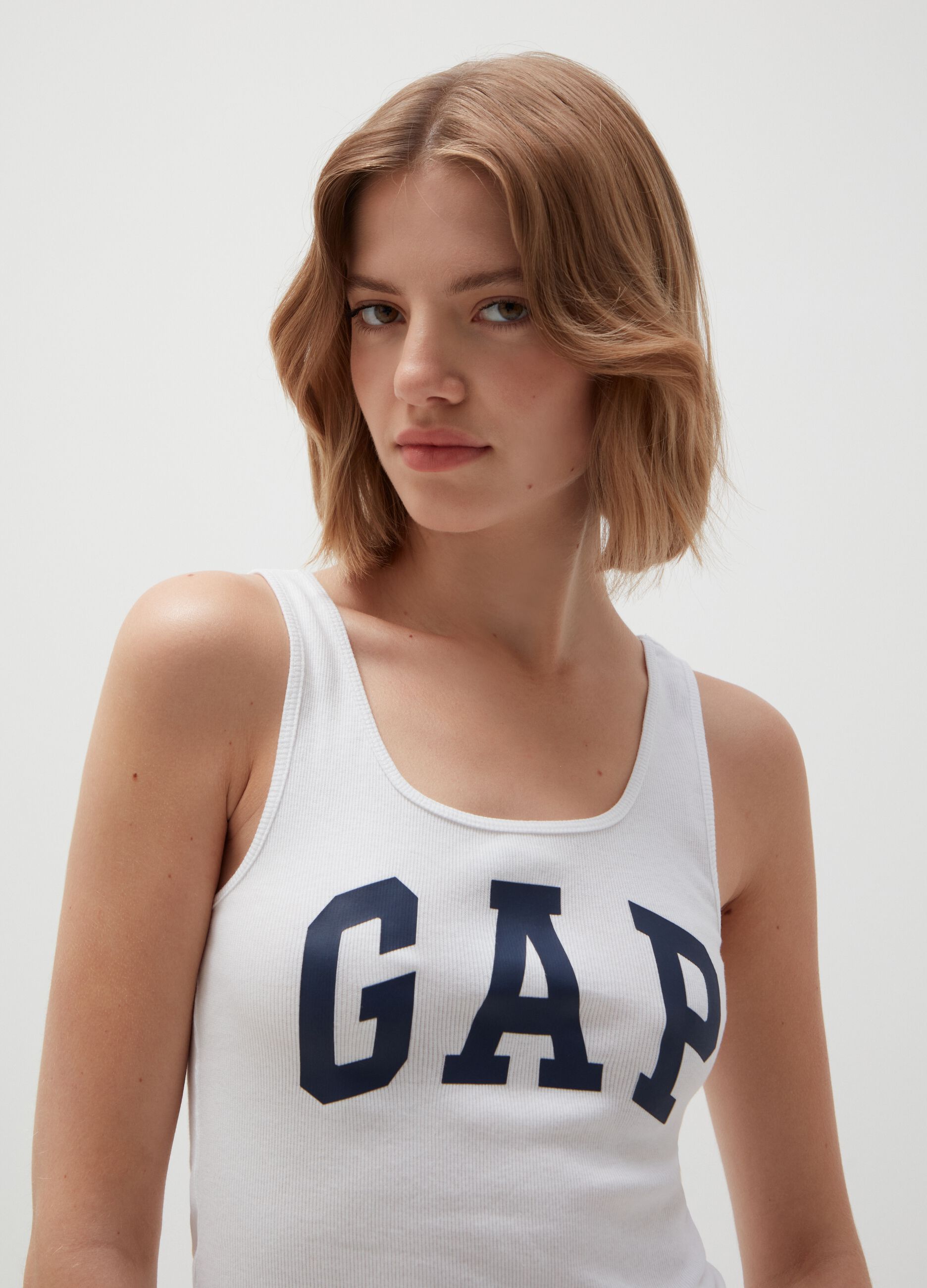 Tank top a costine con stampa logo
