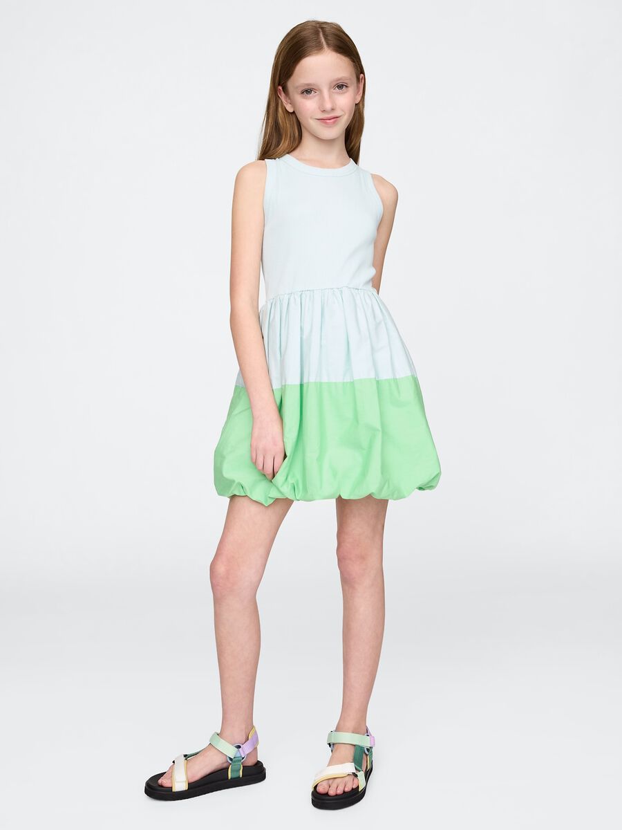 Abito senza maniche verde e azzurro in cotone Bambina_0
