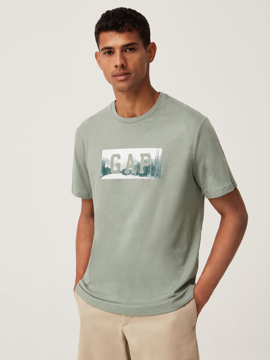 T-shirt with mountains and logo print Man_0