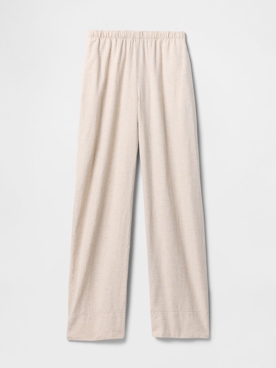 Pantaloni wide leg beige in lino e viscosa Donna_6