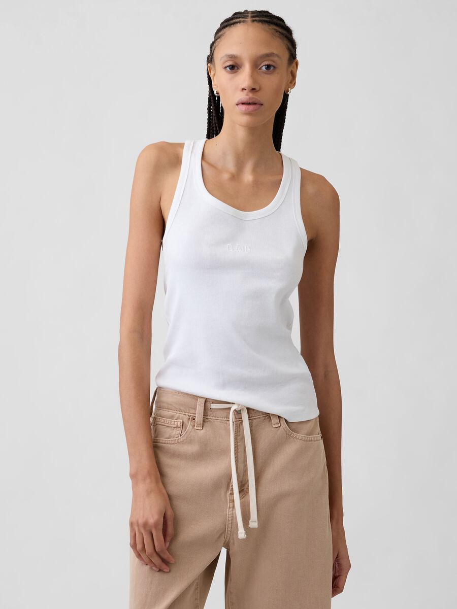 Tank top in cotone elasticizzato con logo GAP Donna_0
