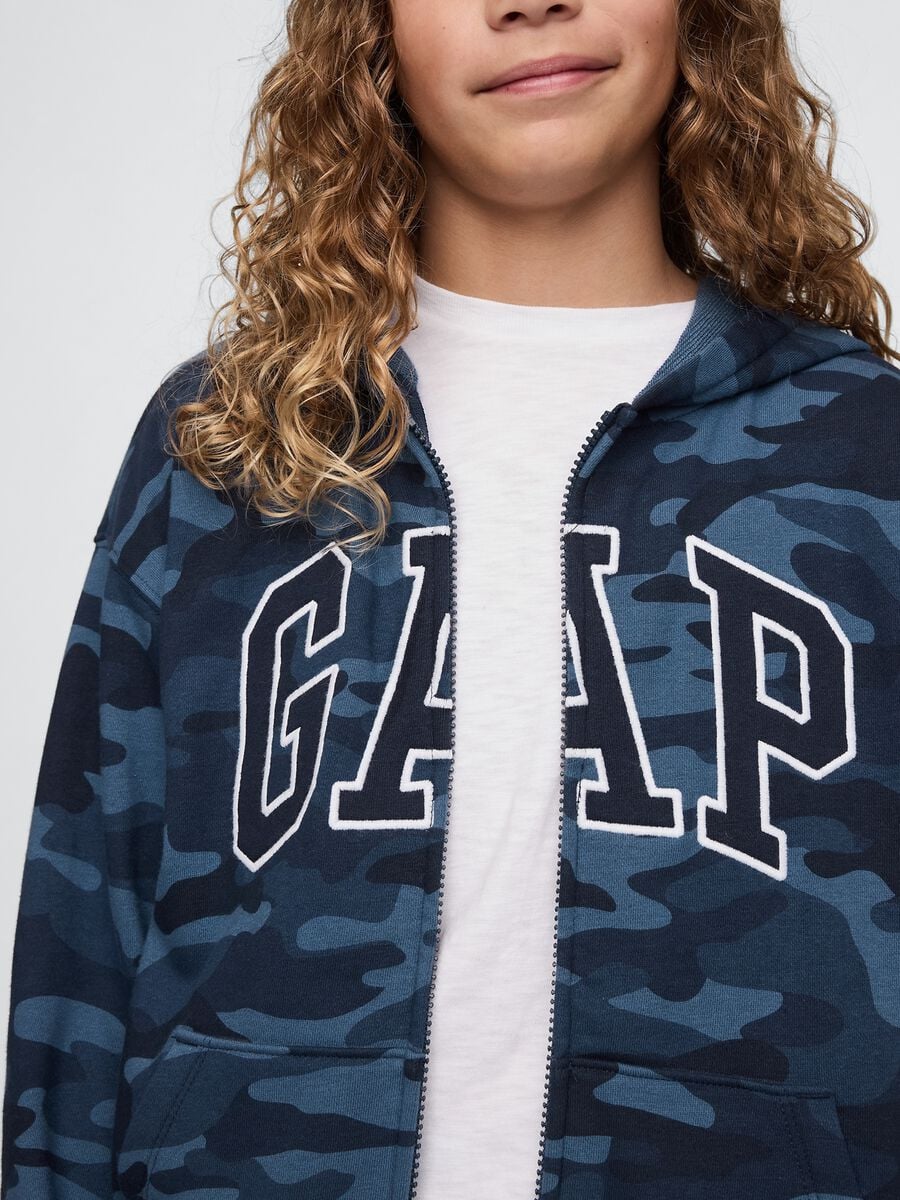 Felpa con logo GAP, cappuccio e zip in misto cotone Bambino_3