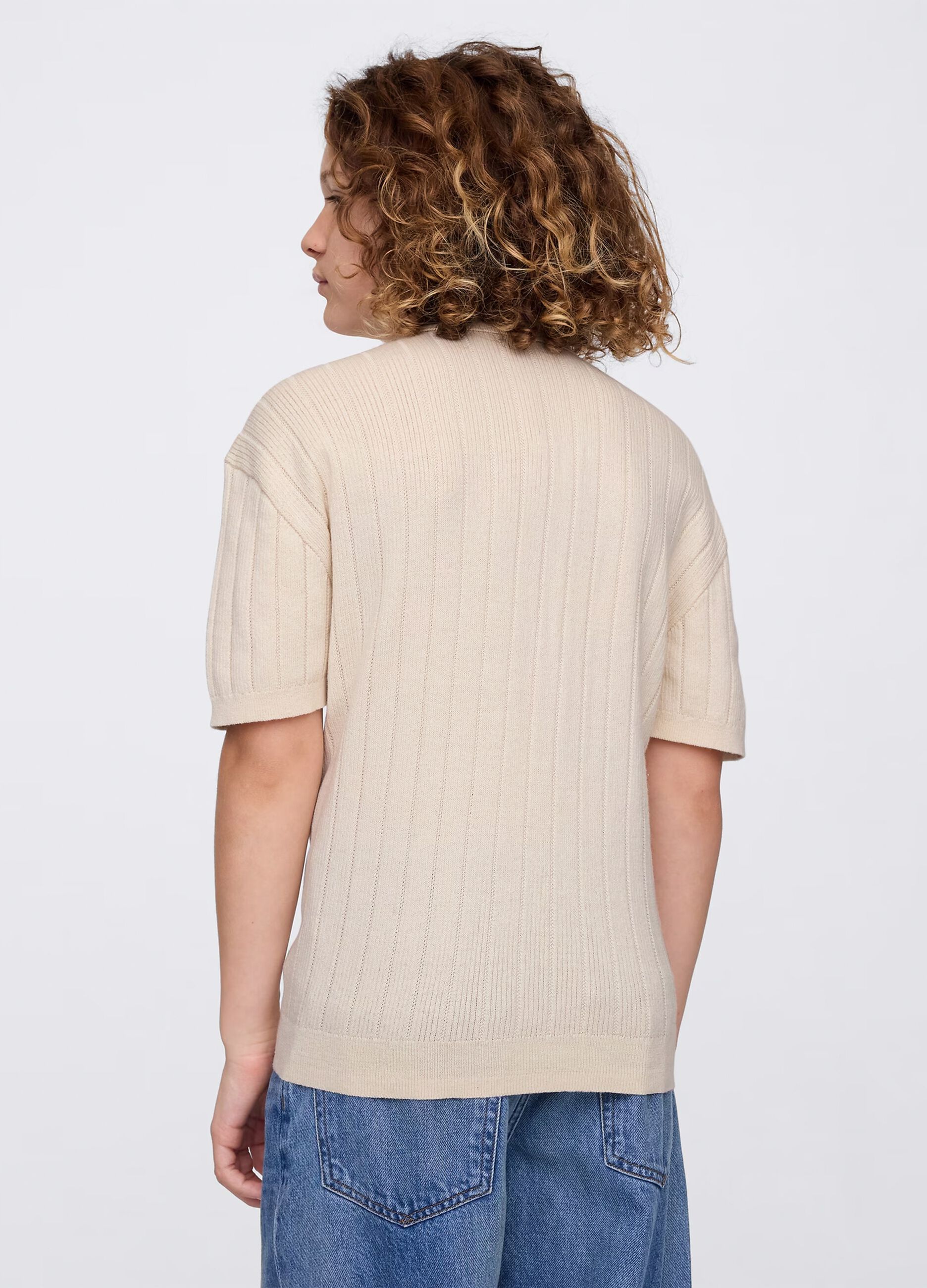 Polo a maniche corte beige in cotone_2