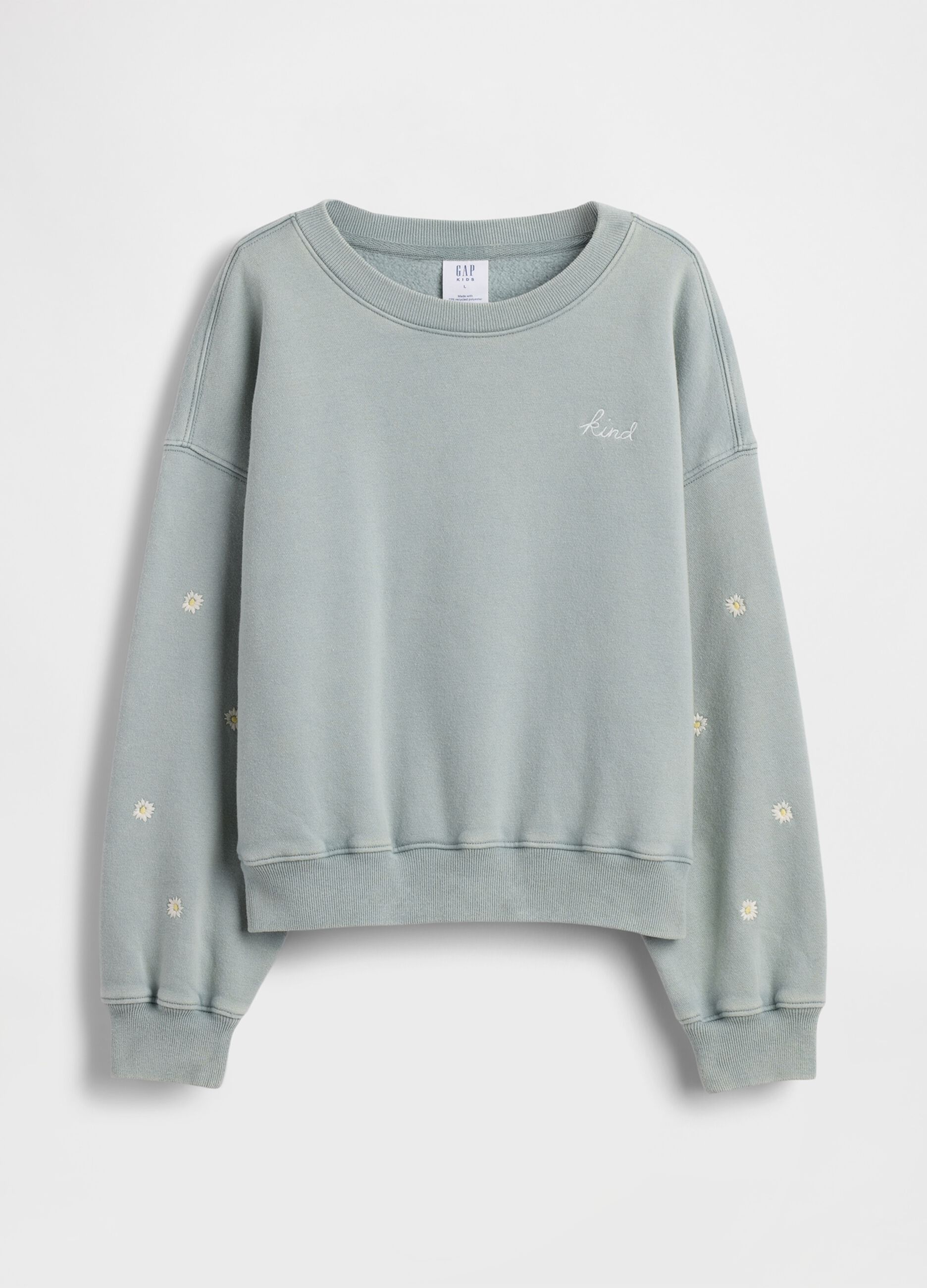 Grey cotton blend sweatshirt for girls with floral details