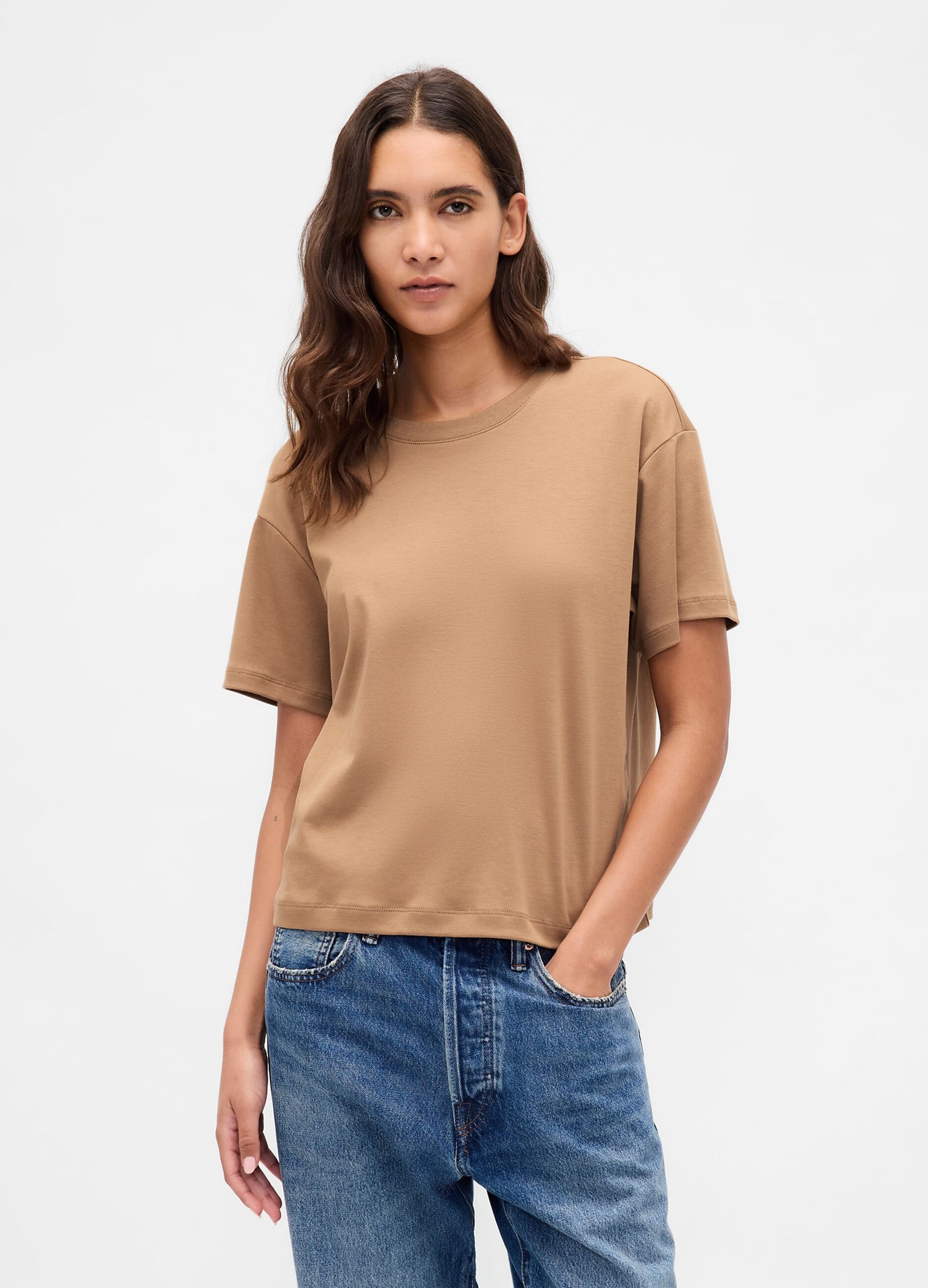 T-shirt marrone a maniche corte in cotone