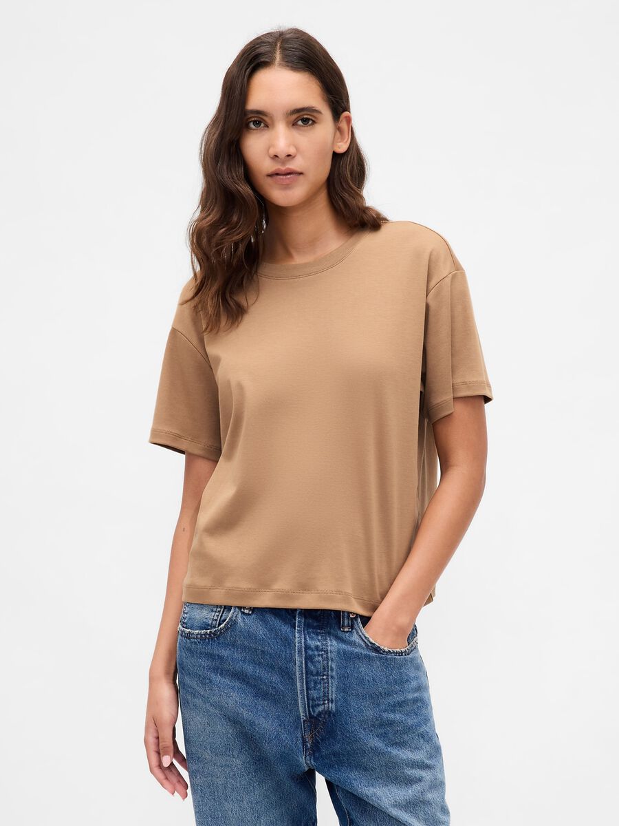 T-shirt marrone a maniche corte in cotone Donna_0