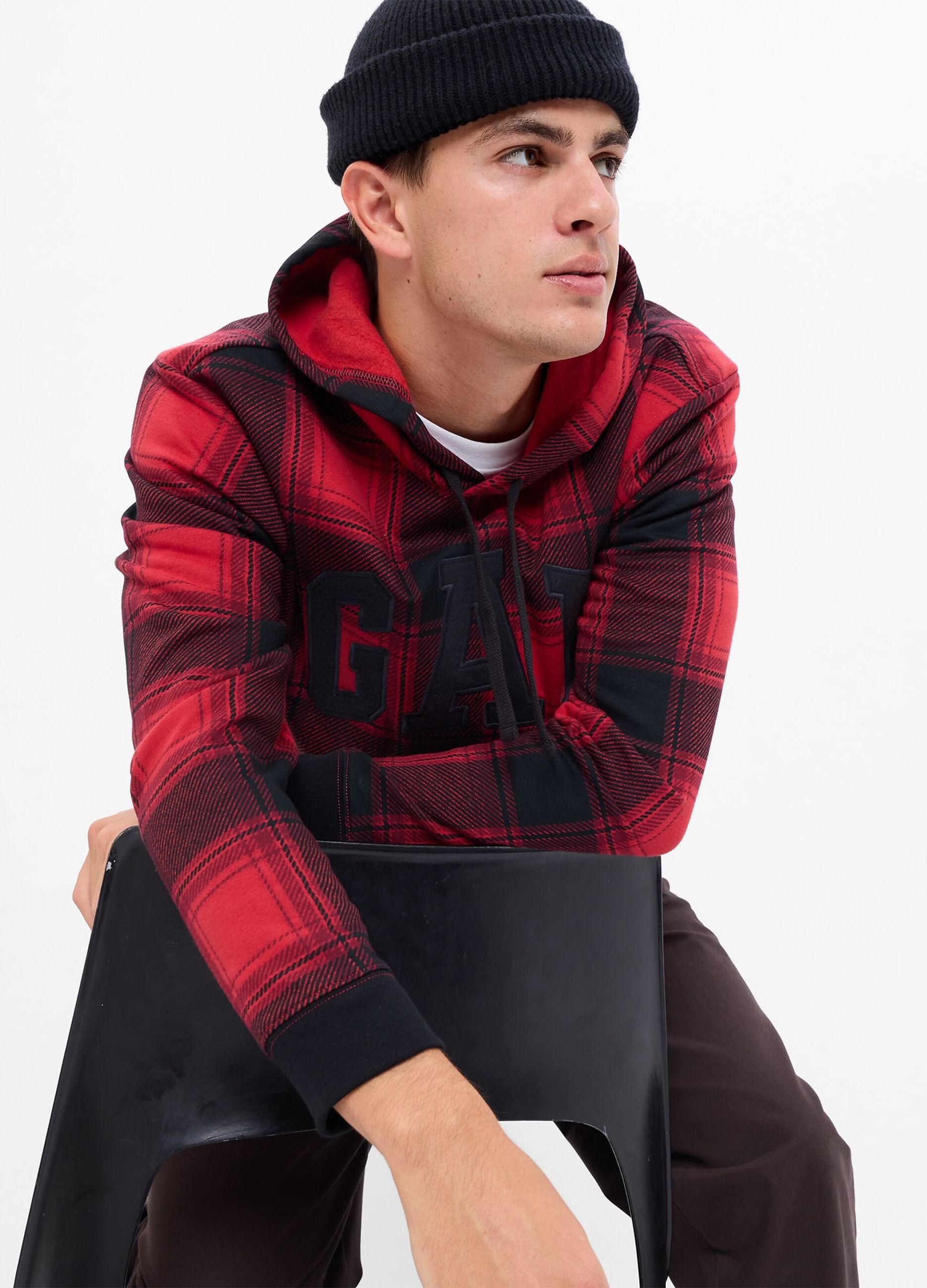 Felpa in fantasia tartan con ricamo logo_2