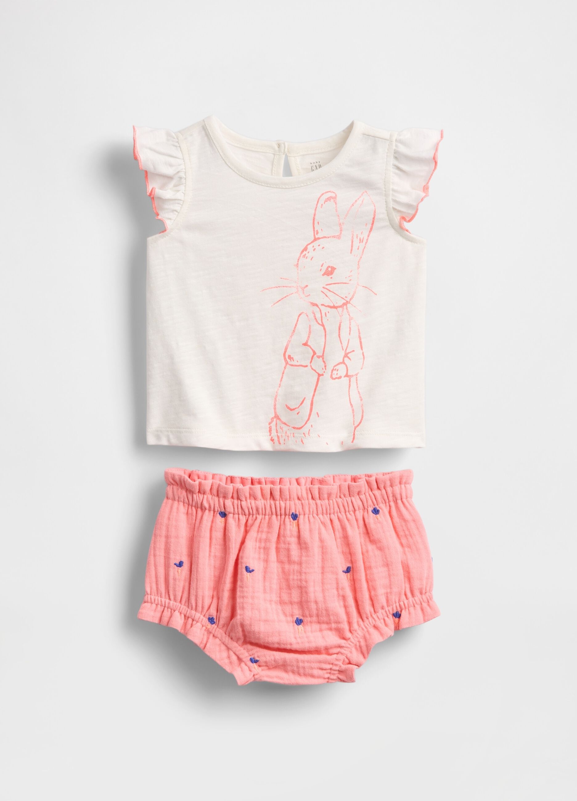 Set estivo bianco e rosa con stampa coniglio