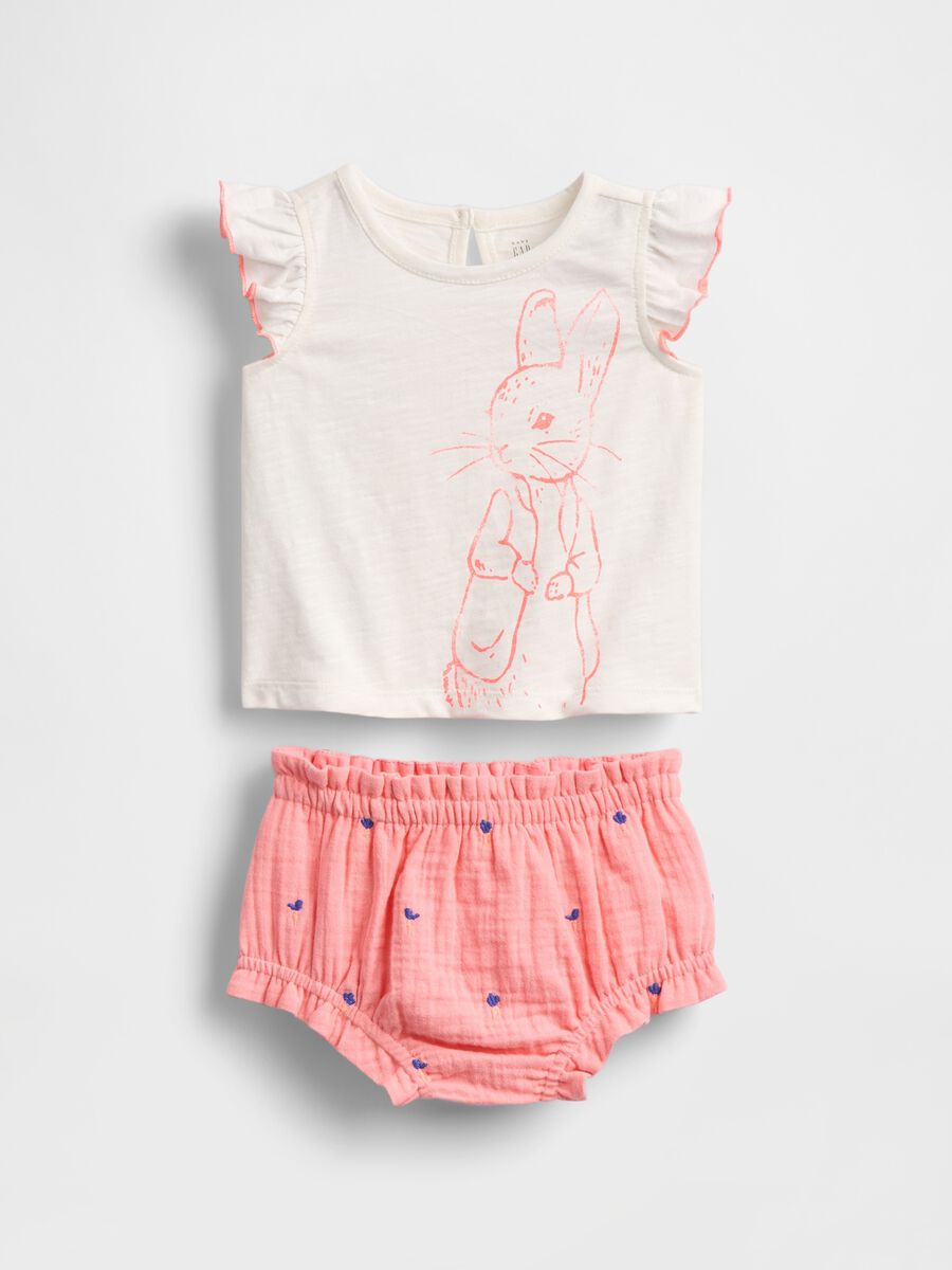 Set estivo bianco e rosa con stampa coniglio Newborn Boy_0
