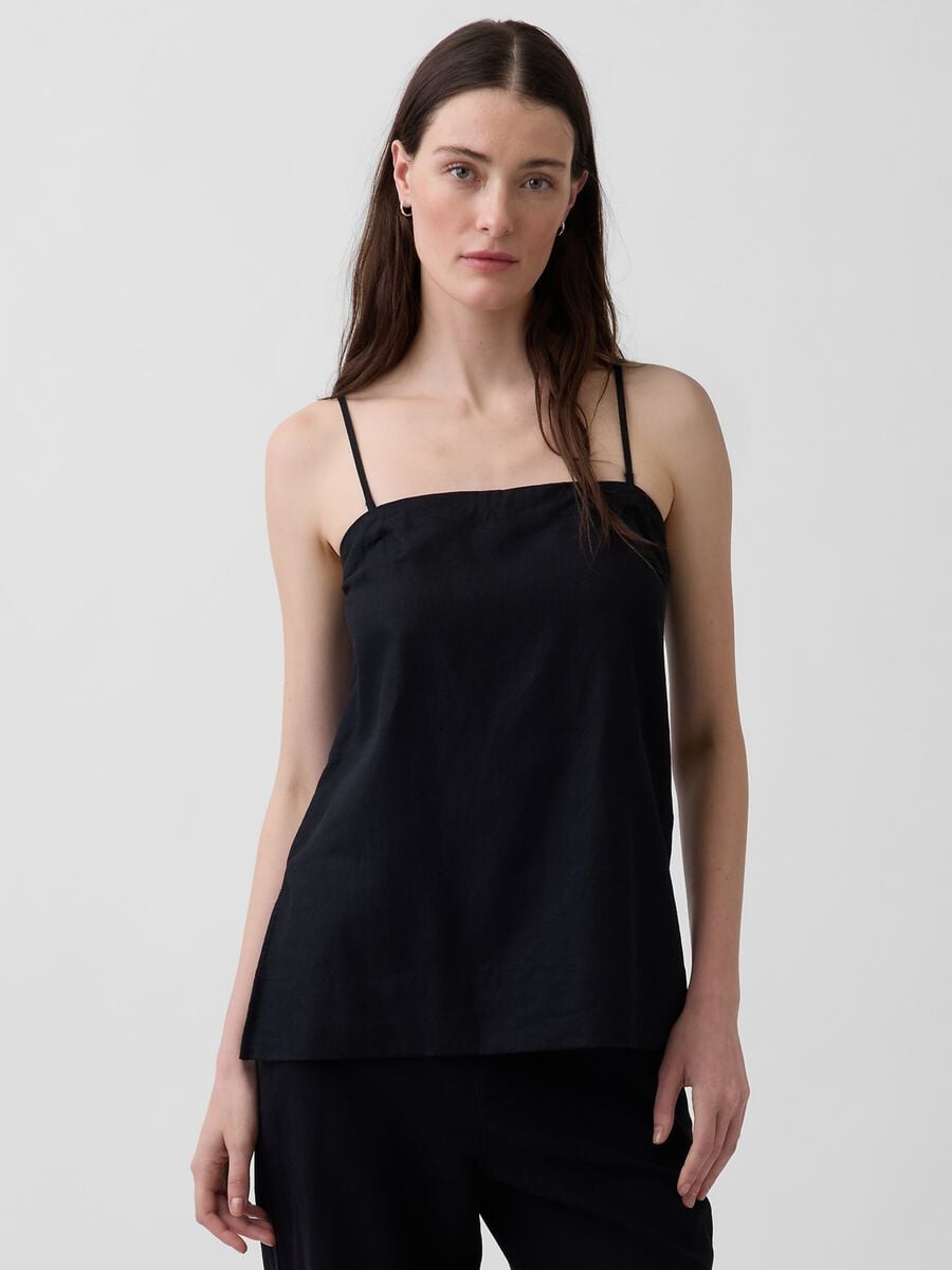 Top in misto lino con spalline sottili Donna_0