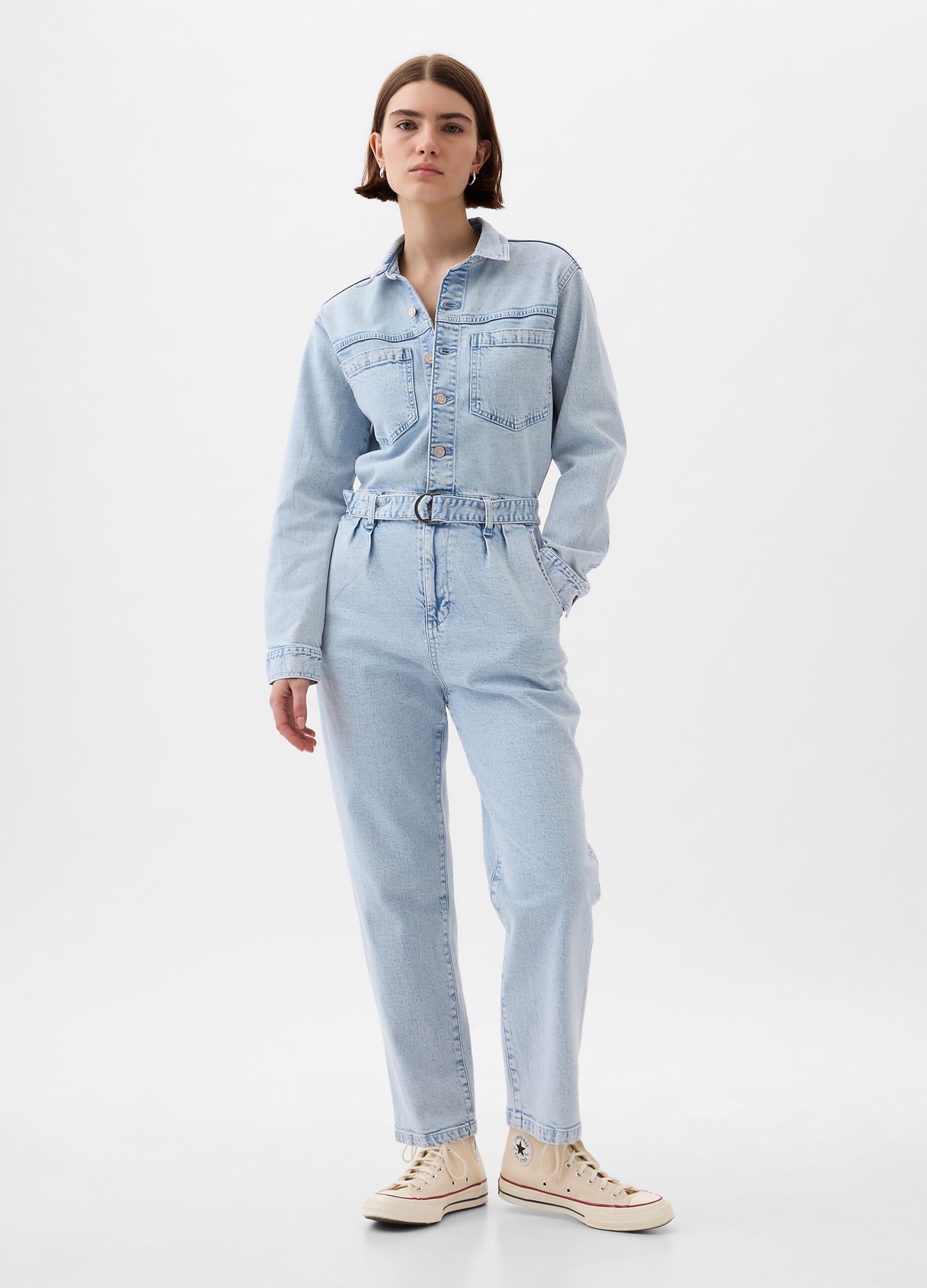 Tuta intera in denim con cintura_1
