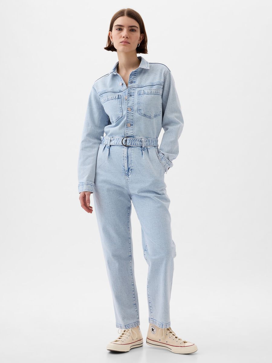 Jumpsuit in denim with belt Woman_1
