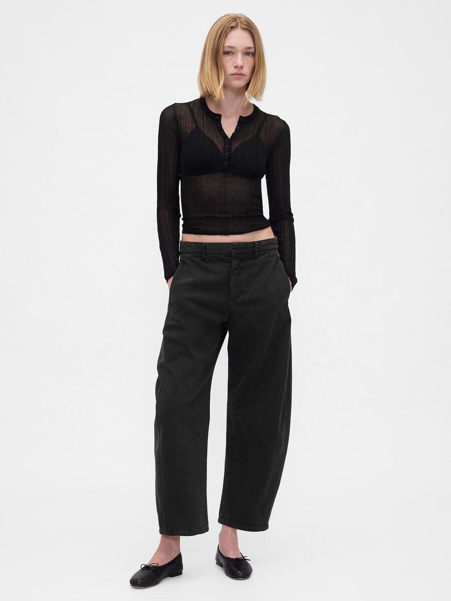 Wide Black Cotton Trousers Woman_0